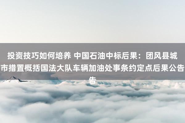 投资技巧如何培养 中国石油中标后果：团风县城市措置概括国法大队车辆加油处事条约定点后果公告