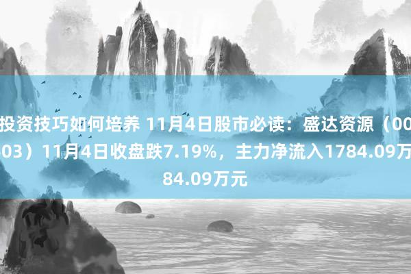 投资技巧如何培养 11月4日股市必读：盛达资源（000603）11月4日收盘跌7.19%，主力净流入1784.09万元