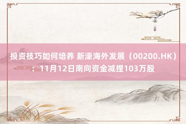 投资技巧如何培养 新濠海外发展（00200.HK）：11月12日南向资金减捏103万股