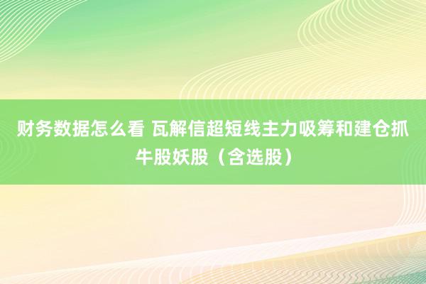 财务数据怎么看 瓦解信超短线主力吸筹和建仓抓牛股妖股（含选股）