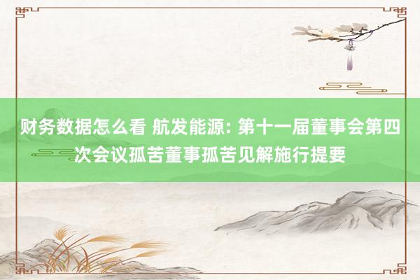 财务数据怎么看 航发能源: 第十一届董事会第四次会议孤苦董事孤苦见解施行提要