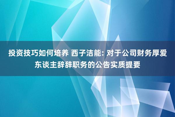 投资技巧如何培养 西子洁能: 对于公司财务厚爱东谈主辞辞职务的公告实质提要