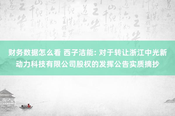 财务数据怎么看 西子洁能: 对于转让浙江中光新动力科技有限公司股权的发挥公告实质摘抄