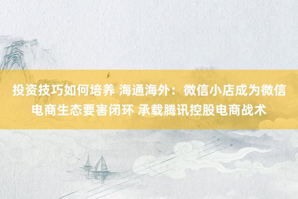 投资技巧如何培养 海通海外：微信小店成为微信电商生态要害闭环 承载腾讯控股电商战术