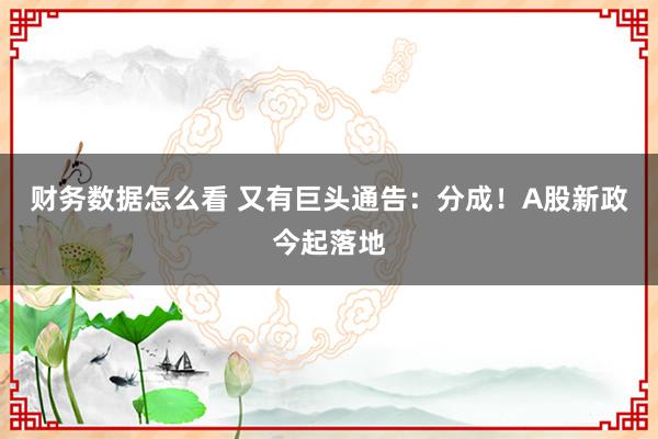 财务数据怎么看 又有巨头通告：分成！A股新政今起落地