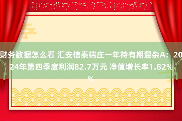 财务数据怎么看 汇安信泰端庄一年持有期混杂A：2024年第四季度利润82.7万元 净值增长率1.82%