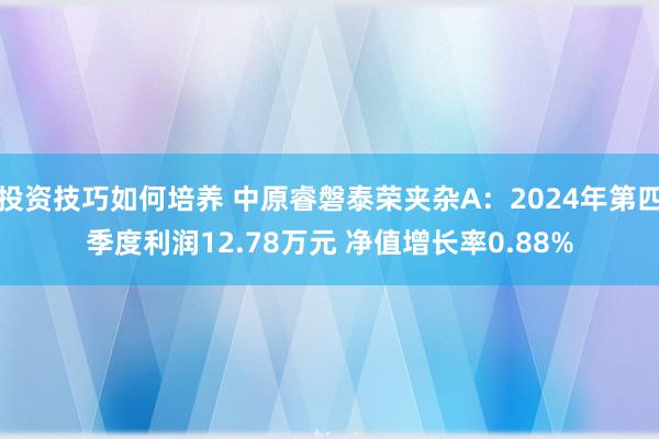 投资技巧如何培养 中原睿磐泰荣夹杂A：2024年第四季度利润12.78万元 净值增长率0.88%