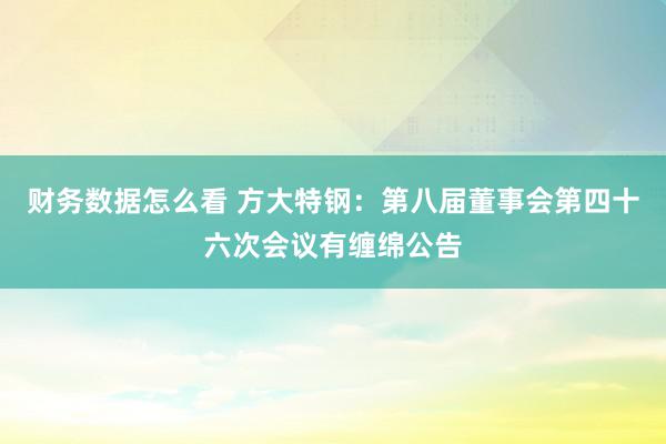 财务数据怎么看 方大特钢：第八届董事会第四十六次会议有缠绵公告