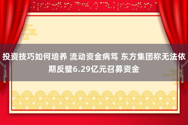 投资技巧如何培养 流动资金病笃 东方集团称无法依期反璧6.29亿元召募资金