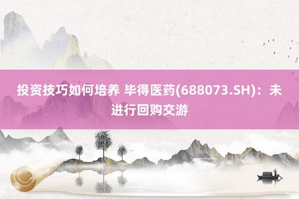 投资技巧如何培养 毕得医药(688073.SH)：未进行回购交游