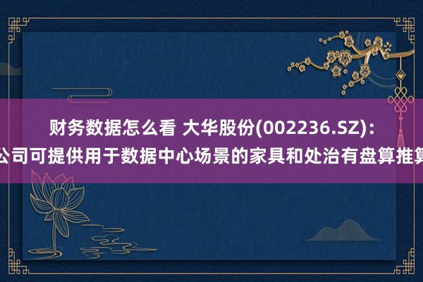 财务数据怎么看 大华股份(002236.SZ)：公司可提供用于数据中心场景的家具和处治有盘算推算